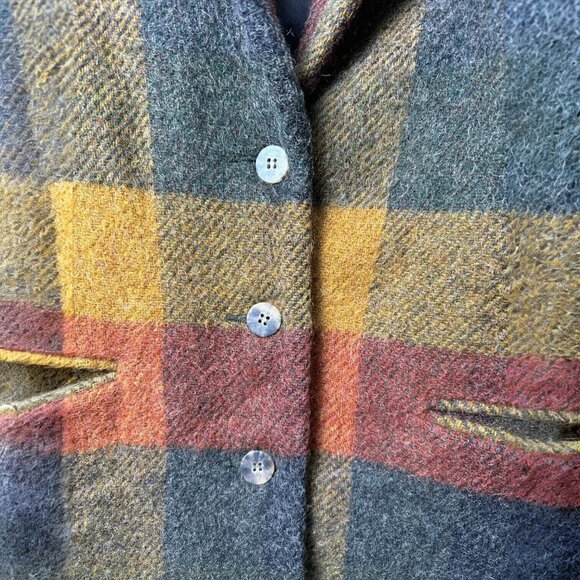 Vintage 80sWoolrich Jacket Wool Mohair Autumn Plaid Leather Collar Women's M USA - Picture 6 of 10